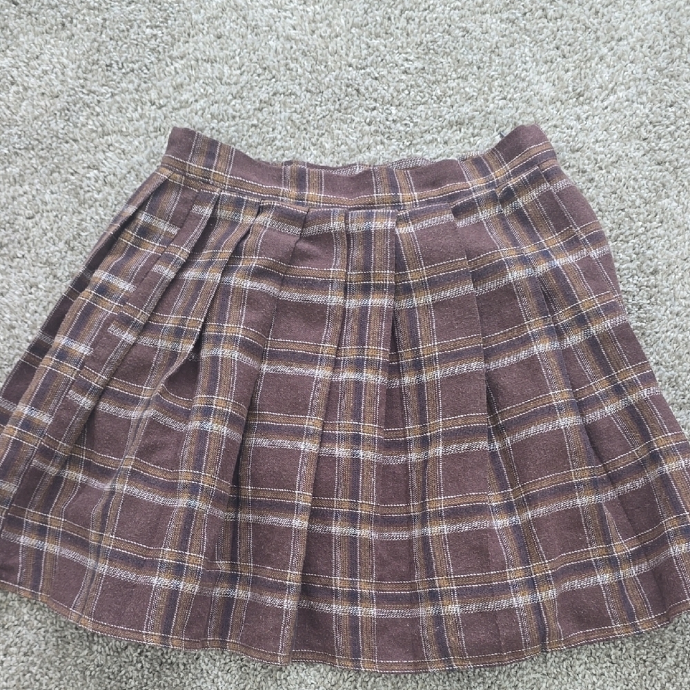 SHEIN A-Line Plaid Skirt in Brown and Cream